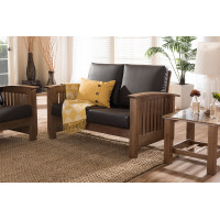 Baxton Studio SW3513-Dark Brown/Walnut-M17-LS Charlotte Modern Classic Mission Style Walnut Brown Wood and Dark Brown Faux Leather 2-Seater Loveseat